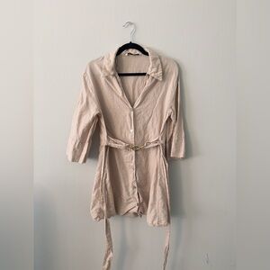 Zara Linen Tie Waist Dress in Beige